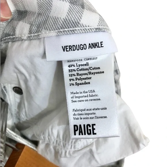 Paige Gray Gingham Verdugo Ankle Skinny Jean Size 31 - Picture 6 of 9